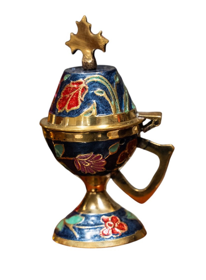 Blue Enamel Coated Brass Incense Burner