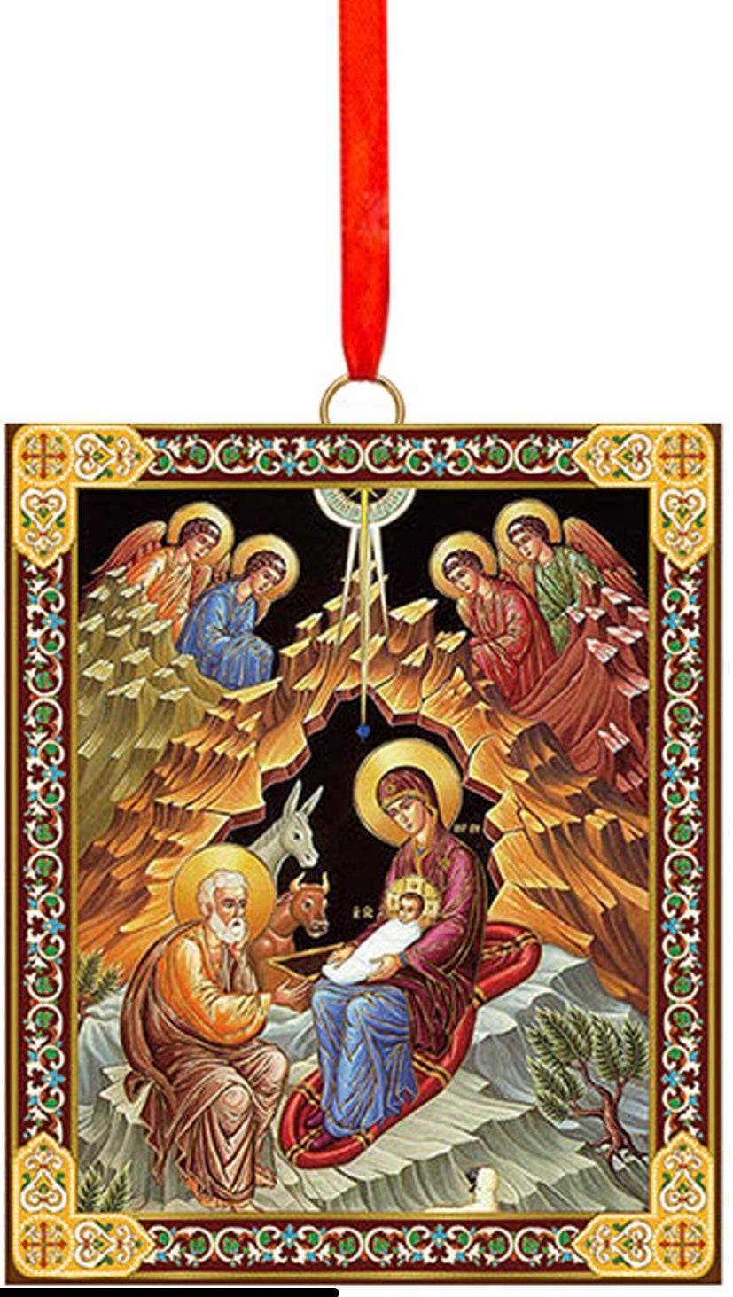 Nativity icon ornament - Two sided with angels