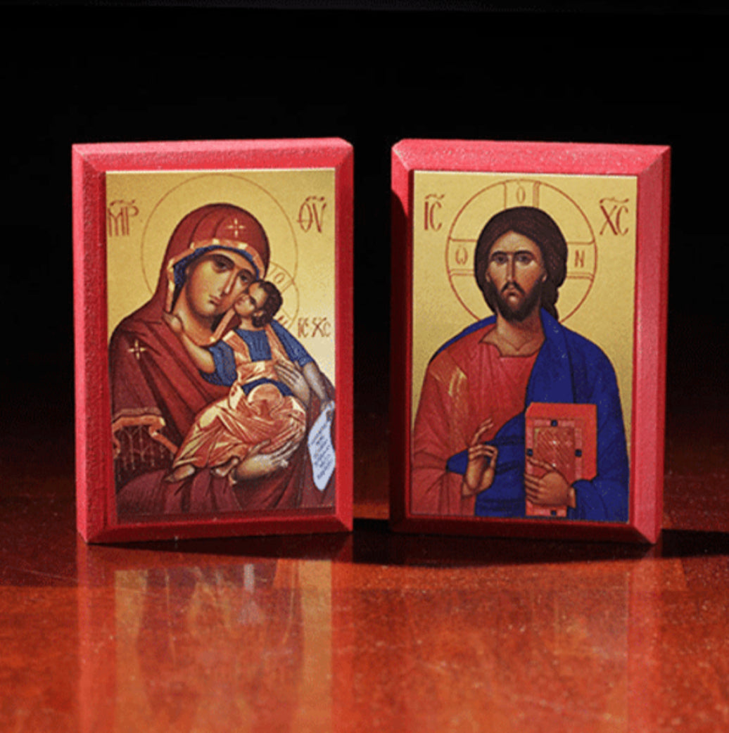 Matching set: Christ and Mother of God, extra-small icons (Sommer)