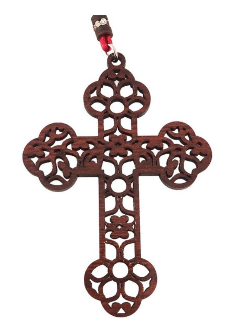 Cross Ornament, ornate cut-out floral and vine design