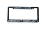 "Living the Faith" License Plate Frame