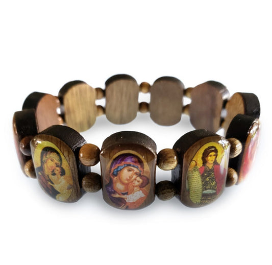 Icon Bracelet with Wood Beads