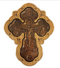 Wall Cross, Crucifix with Theotokos and St John, bronze-tone on wood