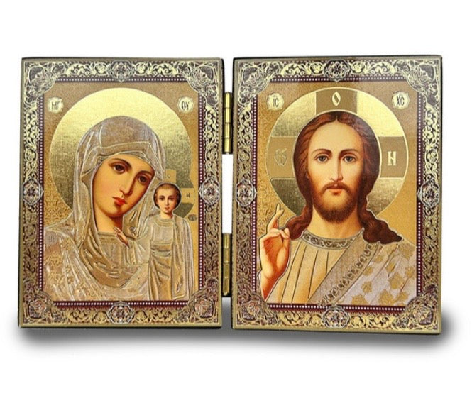 Diptych Virgin of Kazan and Christ the Teacher Gold Foil