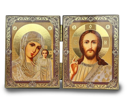 Diptych Virgin of Kazan and Christ the Teacher Gold Foil