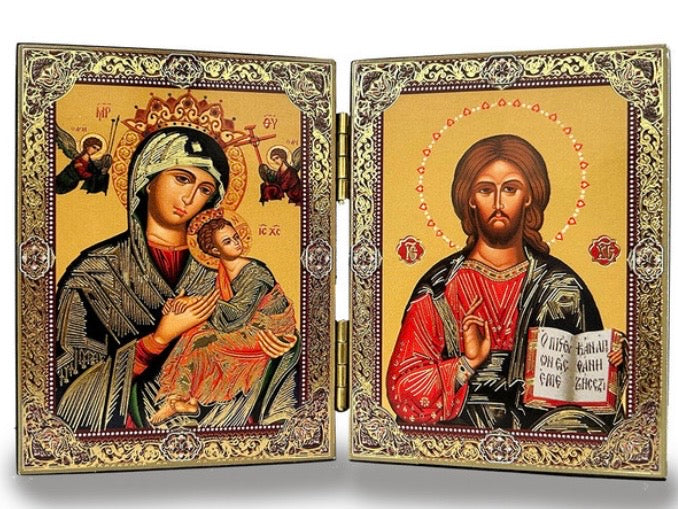 Diptych Virgin of Perpetual Help and Christ Gold Foil
