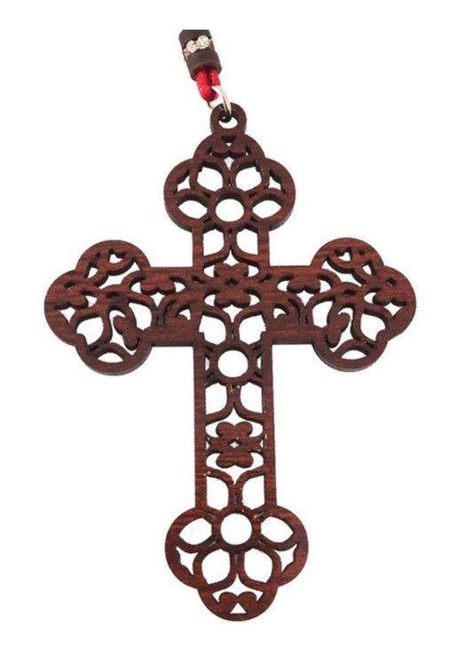Cross Ornament, ornate cut-out floral and vine design