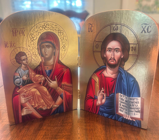 Diptych Rheotokos w/ Christ Large ( open gospel ) Large